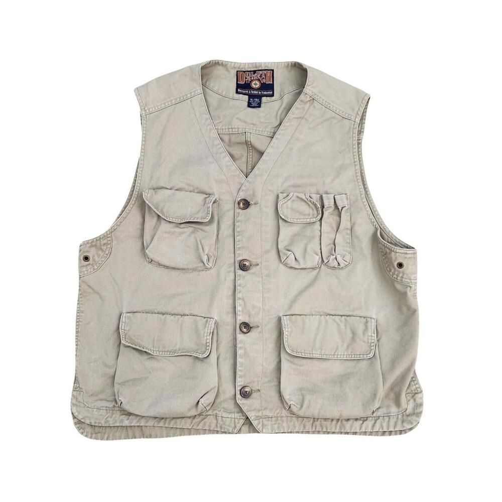 Duluth Trading Utility Vest Tan Canvas Workwear Outdoor Men XL Tall